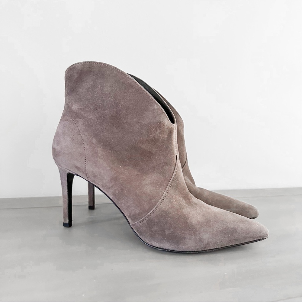 Saint Laurent Paris Road Gray Dipped Suede Heeled Ankle Bootie sz 38 - Picture 2 of 10